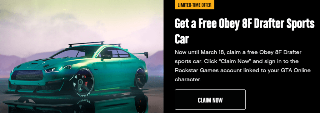 Free Sports Car Obey 8F Drafter in GTA Online